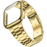 Wolait Compatible with Apple Watch Band 49mm 46mm 45mm 44mm 42mm 38mm 40mm 41mm,Stainless Steel iWatch Bands with Screen Protector Cover for Apple Watch Series11/10/9/8/7/6/4/Ultra3/SE3/2/1 Women Men