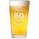 Veracco Cheers To 60 Years 60th Birthday Gift For Him Her Sixty and Fabulous Pint Beer Glass (Clear, Glass)