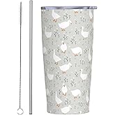 JASROTAO Cute Goose Flowers Tumblers, Goose Floral 20oz Stainless Steel Insulated Travel Tumblers,Travel Coffee Mug with Lid and Straw Cups Gifts for Women Men