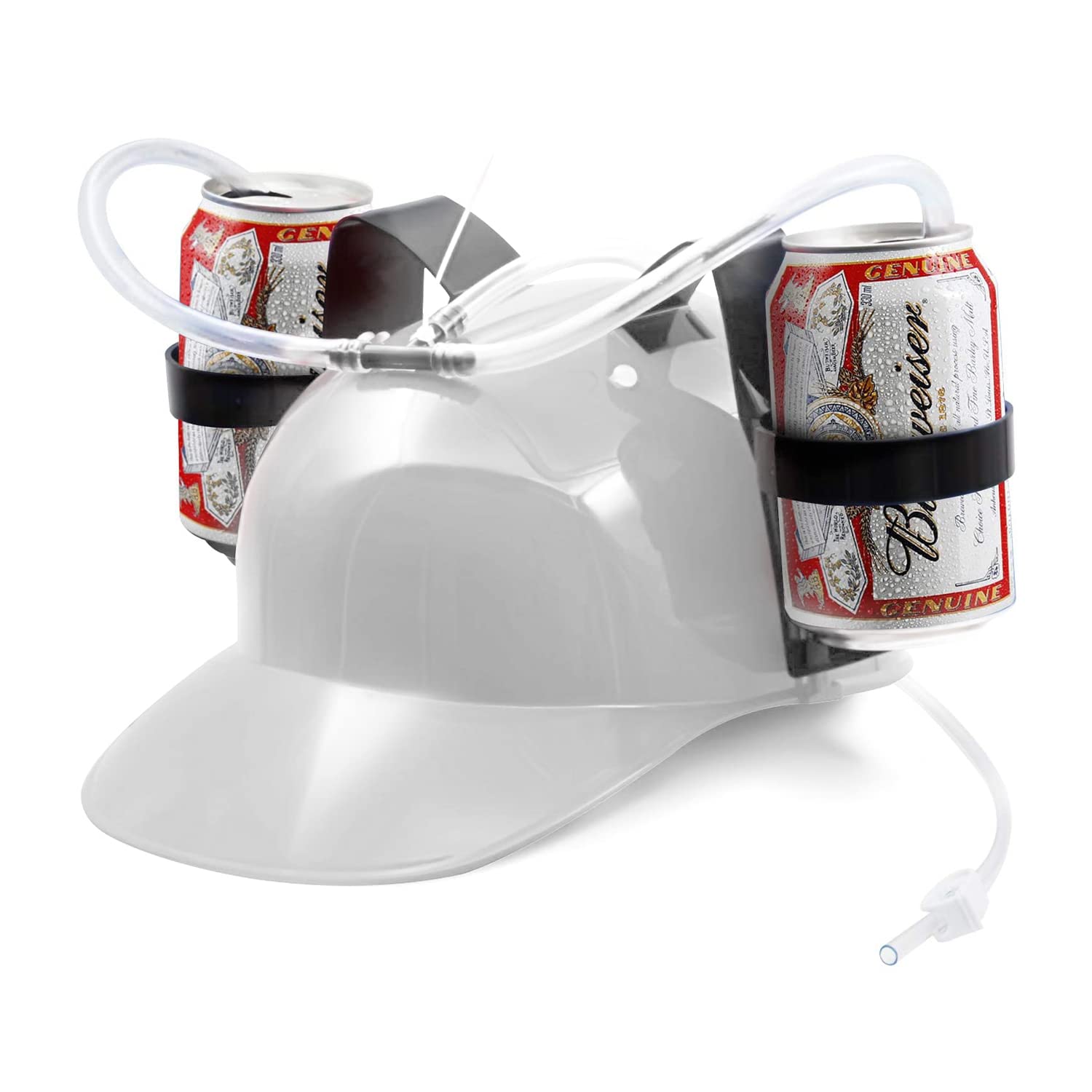 BeerHelmet® White Beer Hat | Anti-Thirst Hat | Premium Quality | 2 Drink Holders with Reusable Built-In Straws | Adjustable Size | Drinking Game | Created and Developed by OriginalCup®