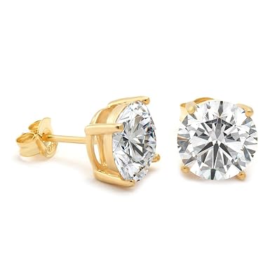 Guqiguli Gold Tone 6mm Round Clear Cubic Zirconia Sterling Silver