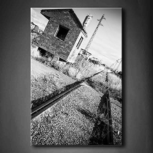 YIDA YUN Black And White Old Railway Station With Grass Wall Art Painting Picture Print On Canvas Architecture Pictures For Home