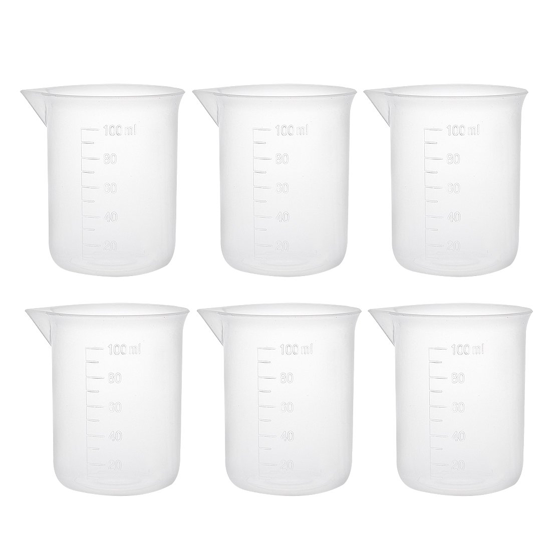 sourcingmap Measuring Cup 100ml PP Plastic Graduated Beaker Transparent for Lab Kitchen liquids 6pcs
