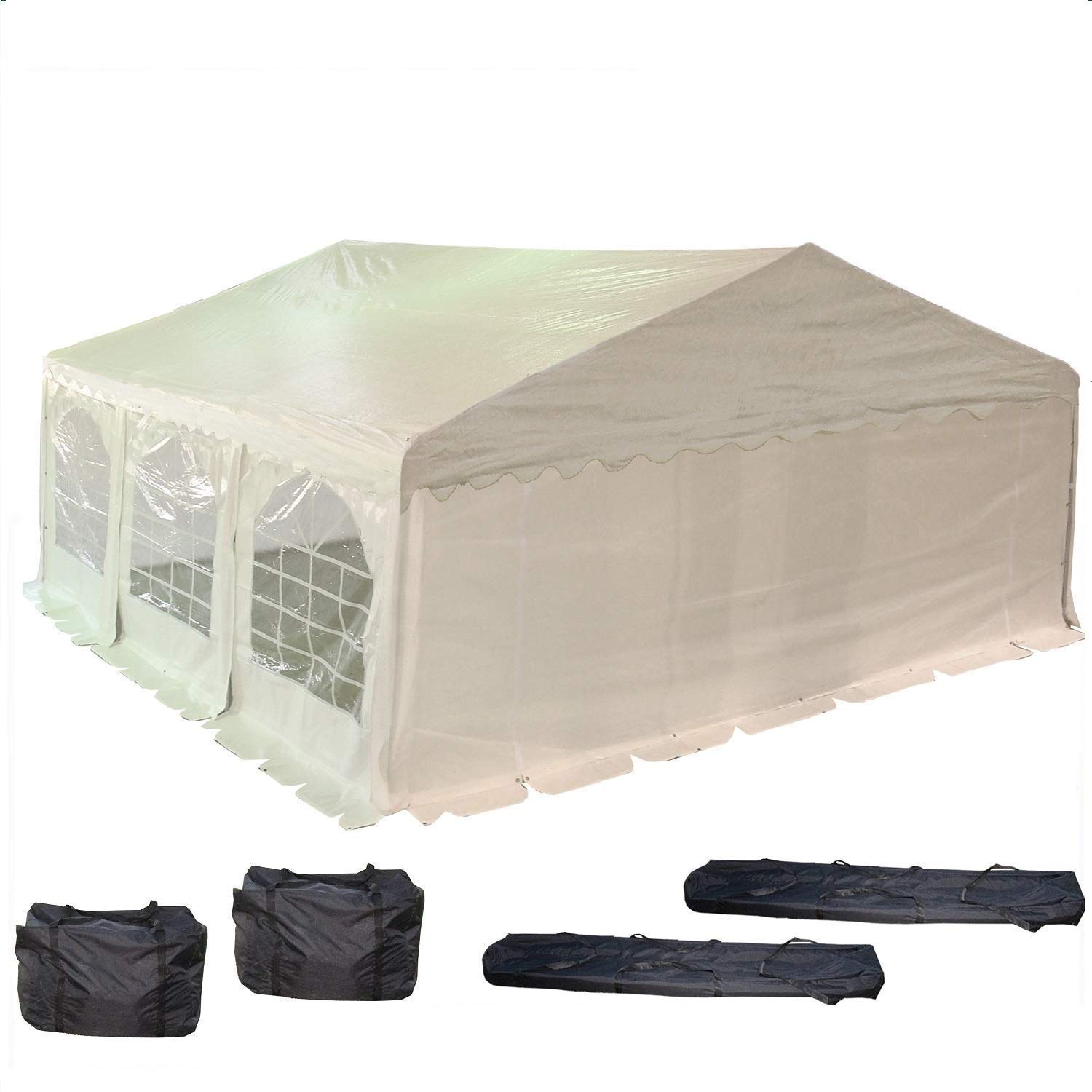 20'x20' PE Party Tent White - Heavy Duty Wedding Canopy Carport Gazebo - with Storage Bags - By DELTA Canopies