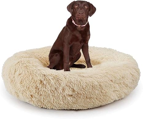 Amazon Co Jp ふわふわののどの毛皮の犬のベッドのソファードーナツの静まるペットベッドのクッション 灰色の犬のベッドの余分大きい及びぴったり のペットは毛布 ベージュ 1cmを投げます ホーム キッチン
