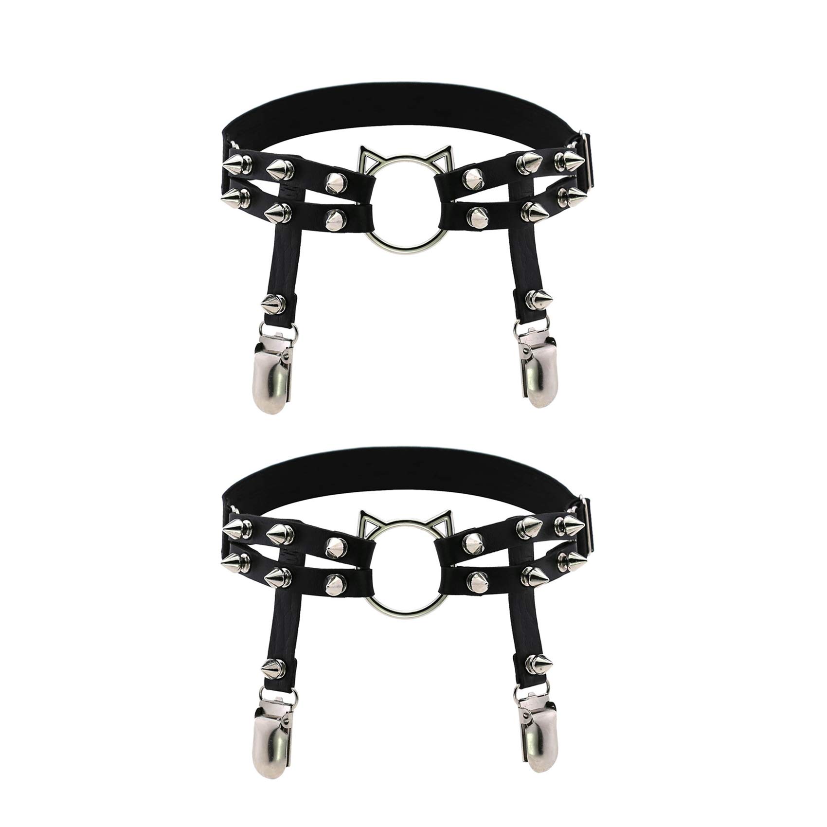 2pcs Cat Leg Garter with Clips, Elastic Adjustable Thigh Garters Belt for Women, Black/White