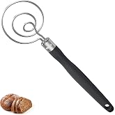 U-Taste Danish Dough Whisk 18/8 Stainless Steel Sourdough Mixer, Black | 12.6in Long Handle Dutch Bread Wisk Tool, Food Grade Silicone &amp; Epoxy, Rustproof Sturdy for Mixing/Stirring/Kneading Batter