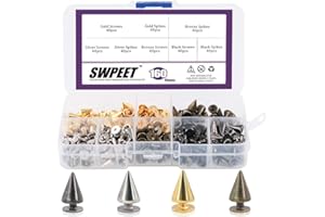 Swpeet 160 Pairs 4 Colors 7mm x 9.5mm Bullet Cone Spikes and Studs Metal Screw Back for DIY Leather Craft Cool Rivets Punk St