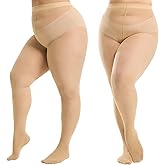 Aaronano 2 Pairs Plus Size Tights for Women, 40D Semi Sheer T-Crotch Pantyhose High Waist Stockings with Reinforced Toe