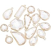 PH PandaHall 10 Styles Glass Crystal Charms 15pcs Faceted Crystal Charm Glass Charm Pendants Golden Brass Pendants with Clear Glass Teardrop Charms for Earring Necklace Bracelet DIY Jewelry Making