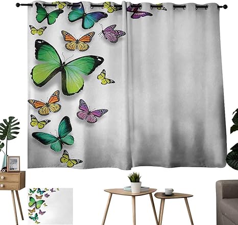 Amazon Ediyuneth グロメットウィンドウカーテン生地 蝶 異なるサイズ 蝶 無地 背景 野生の自然 グラフィック ボヘミアン 装飾 マルチカラー バルコニーカーテン W63 X L45 ラグ カーテン ファブリック オンライン通販