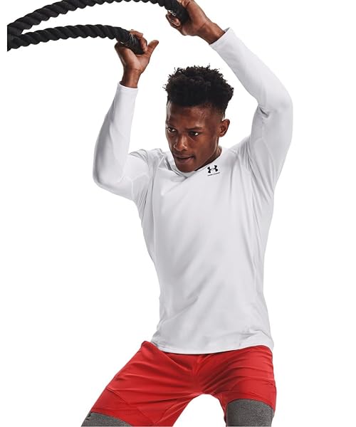 UNDER ARMOUR MEN’S COLDGEAR ARMOUR FITTED CREW, WHITE (100)/BLACK, LARGE