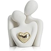 inheming Romantic Couple Statue, Abstract Sculpture Small Shelf Ornaments for Living Room, White Ornaments Couple Figure Sculptures Gifts for Wedding Anniversary