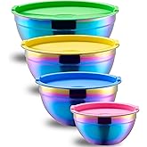 Onlycooker Rainbow Mixing Bowls With Airtight Lids,Stainless Steel Bowl,Salad Bowls 4 Piece Colorful Nesting Bowl Rainbow Kitchen Accessories,Size 5.5,3.6,2.1,1.5 QT Stackable Design