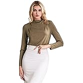 Hobemty Women's Casual Fall Shirt Top Pleated Mock Neck Long Sleeve Pullover Blouse