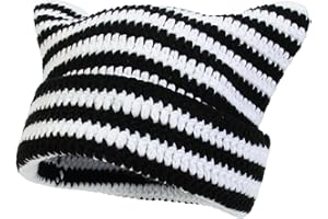 Women's Slouchy Knit Beanie Cat Hat,Soft Winter Warm Crochet Hats with Fox Cat,Vintage Handmade Lazy Beanie Accessory