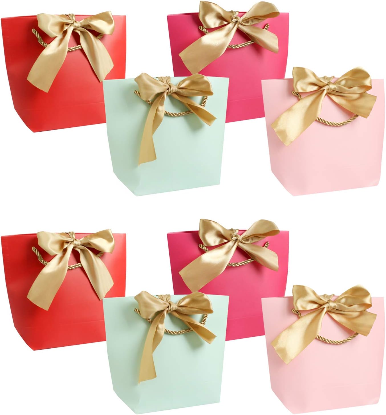Emartbuy Set of 8 Gift Bag with Ribbons Strong Laminated Paper Mixed Colours 42 x 27 x 12 cm, Set of 8 - Assorted Colours with Ribbons