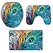 3-Piece Bathroom Rug Mat Set Large Christmas Soft Bathroom Non-Slip Pedestal Rug + Lid Toilet Cover + Contour Bath Mat,Peacock Feather