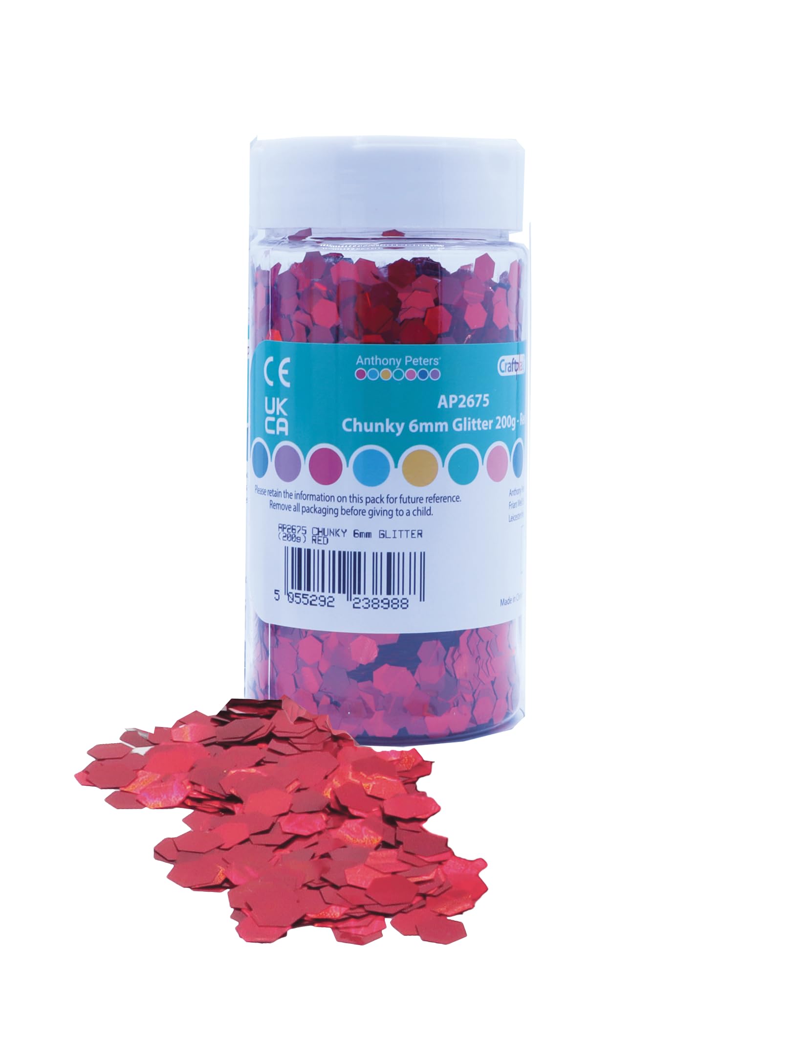 Chunky Glitter | 6mm Hexagon Glitter | 200 Grams tub | Shaker lid Easy Pouring | Glitter Art (Red)