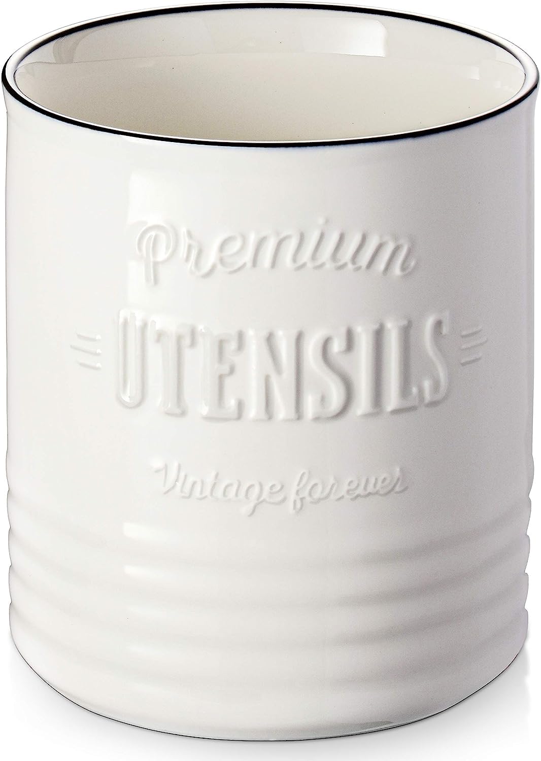 DOWAN Kitchen Utensil Holder, 7.2β³ Beige Farmhouse Utensil Organizer for Kitchen Counter, Extra Large Utensil for Countertop, Heavy Ceramic Utensil Crock for Christmas DΓ©cor