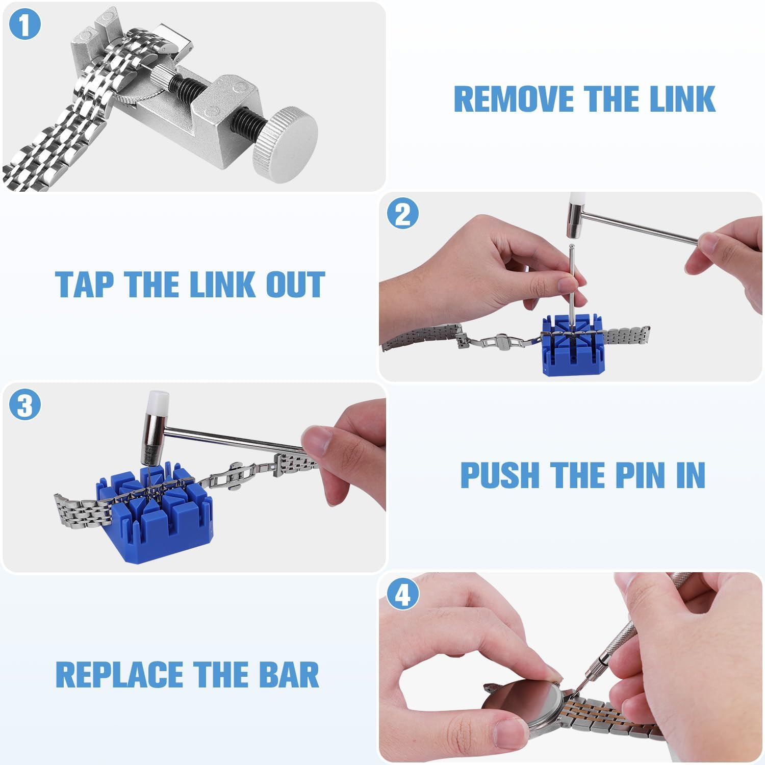 BYNIIUR Watch Link Removal Kit, Watch Band Adjustment Tool Kit, Watch Link Strap Pin Removal Tool, Watch Sizing Tool Kit for Watch Bracelet Adjustment Resizing, Watch Pin Pusher Removal Tool