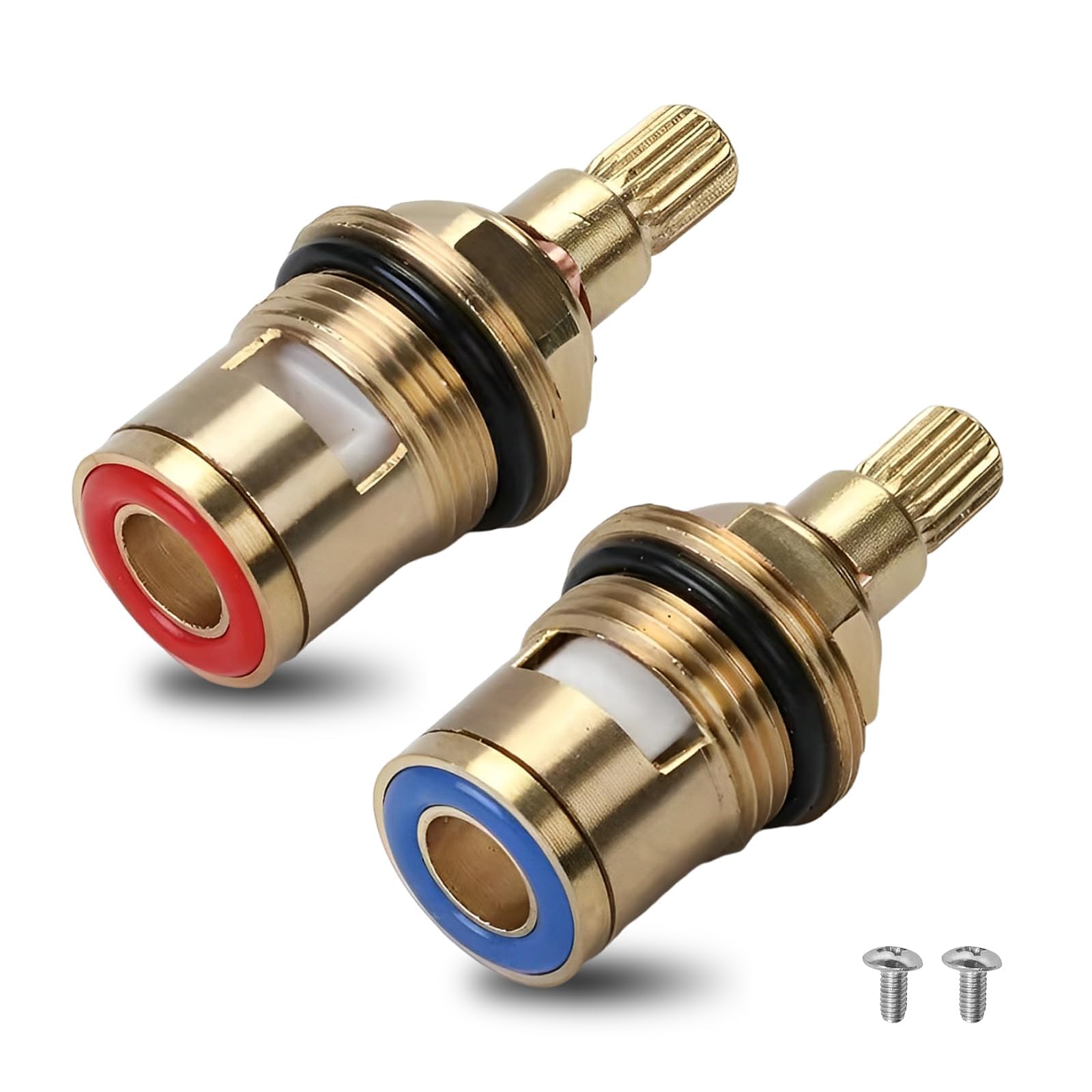 2 Pieces Universal Mixer Tap Cartridge for Bathroom Kitchen, 1/4 Turn 20 Spline Replacement Ceramic Tap Cartridges Tap Valve Solid Brass Ceramic (1 Pair Hot & Cold)