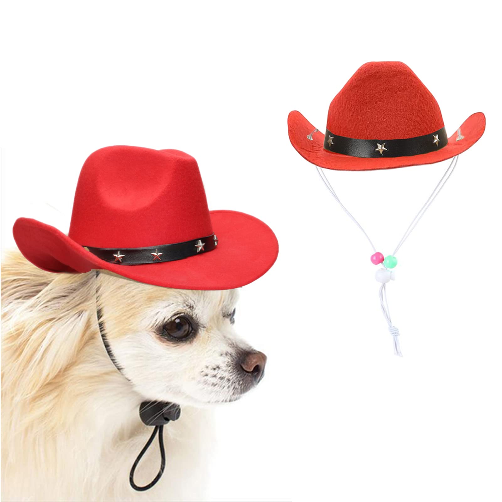 AWOCAN Dog Costume Cowboy Hat Cosplay Cap for Puppy Cat Holiday Pet Party Decoration (Red)