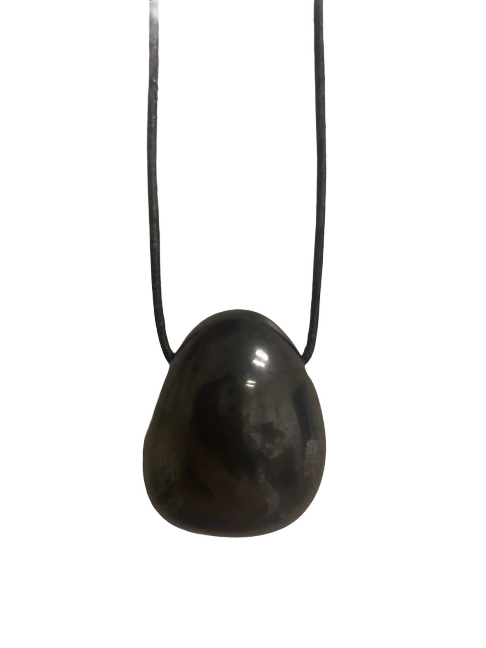 Tumbled Stone | Hematite | Black | Precious and Healing Stone | Drilled | Includes Leather Strap | Teardrop Shape | Natural Product | From Brazil