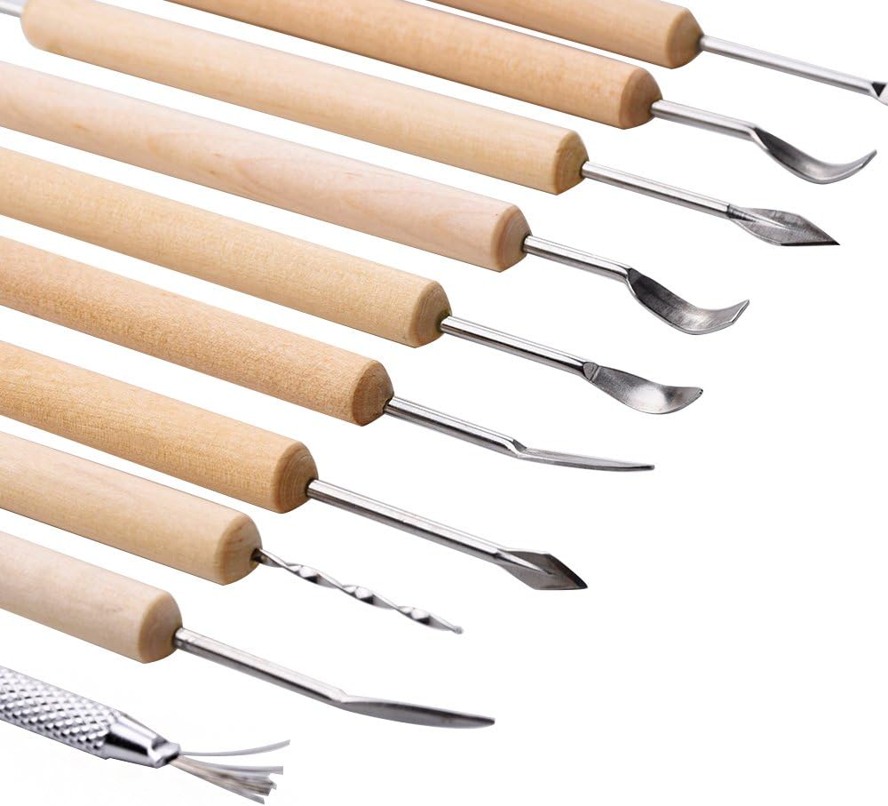 eBoot 11 Pcs Wooden Handle Clay Pottery Sculpting Tools