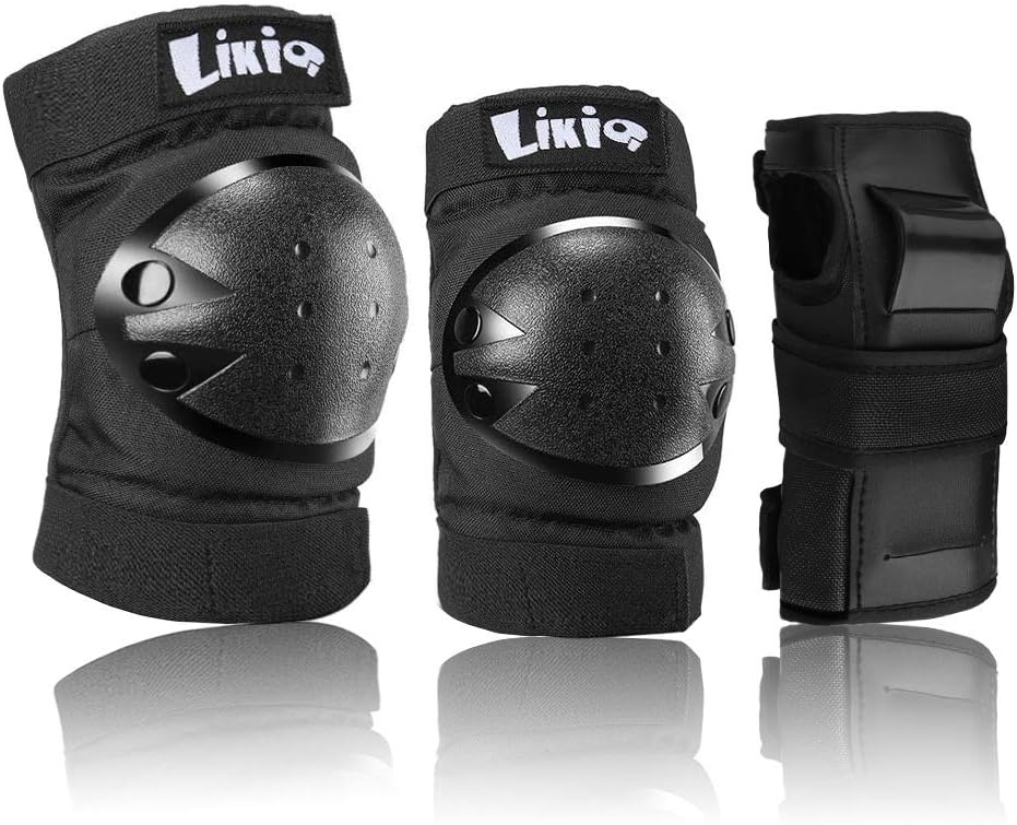 LIKIQ Youth/Kids Knee Pad Elbow Pads Wrist Guards 3 in 1 Protective Gear Set for Child Skating Scooter Skateboard Rollerblade Roller Skates Cycling BMX Bike Inline Riding Sports