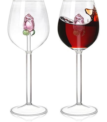 2 Copas De Vino Rosa, Copa De Vino Tinto Creativa, Copa De Flor De Rosa, Copa De Jugo De Cóctel De Vino Para Fiestas, Cenas, Bodas, Festivales, Cocina, Bar, Celebración (8.8
