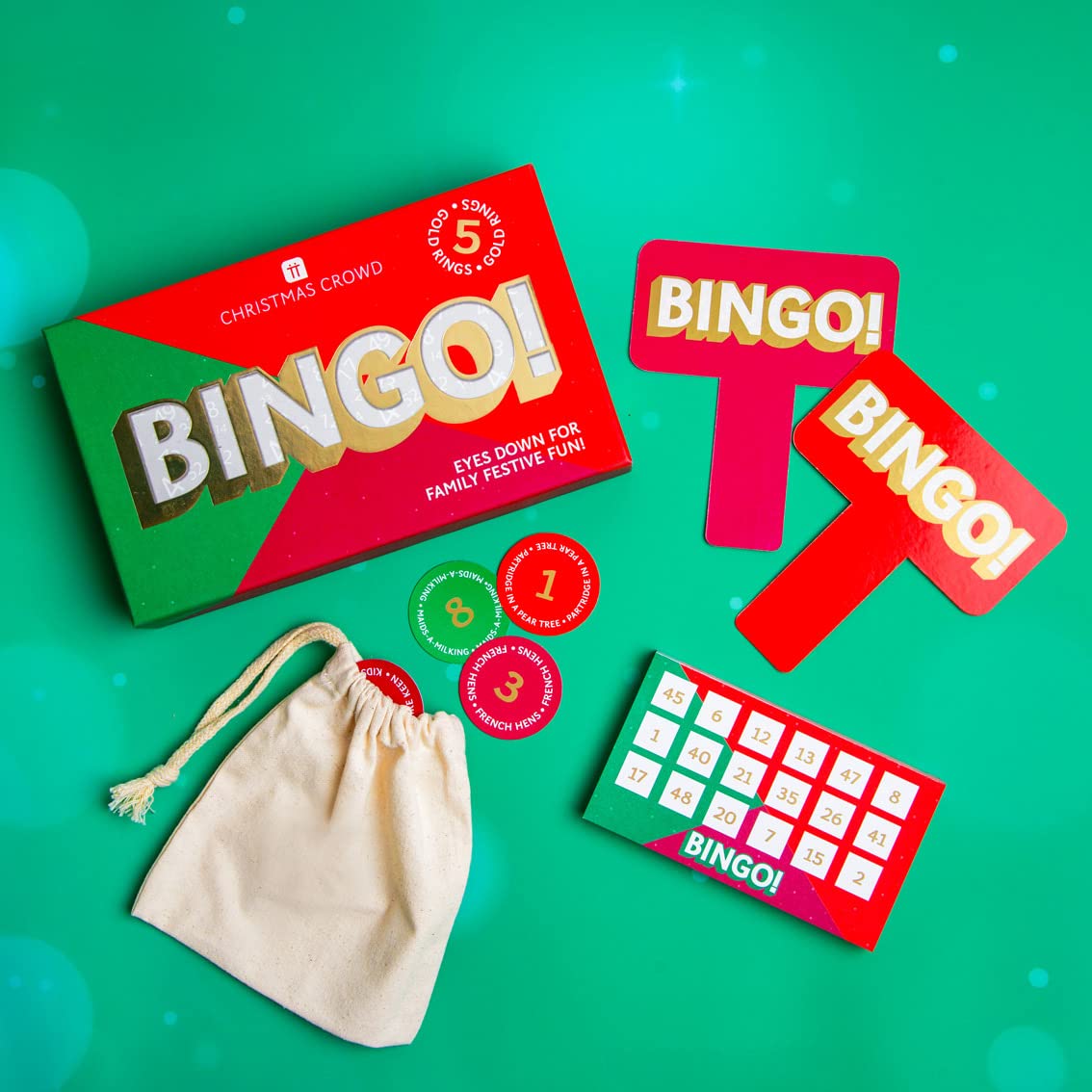 Talking Tables Christmas Bingo Game – Fun and Entertaining Christmas Party Game for Families, Kids, Adults – Play at Home, Office, or School – Perfect Stocking Filler Gift, PLASTIC FREE