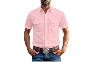 Cotton Linen Shirts for Men Western Short Sleeve Shirt Casual Two Pockets Cotton Linen Classic Work Shirts
