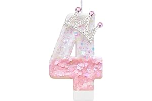 CASAPOPZ Pink Birthday Number 4 Candle for Cake, Pink Crown Cake Topper Princess Birthday Party Decorations Cupcake Topper Party Favors Decor Supplies