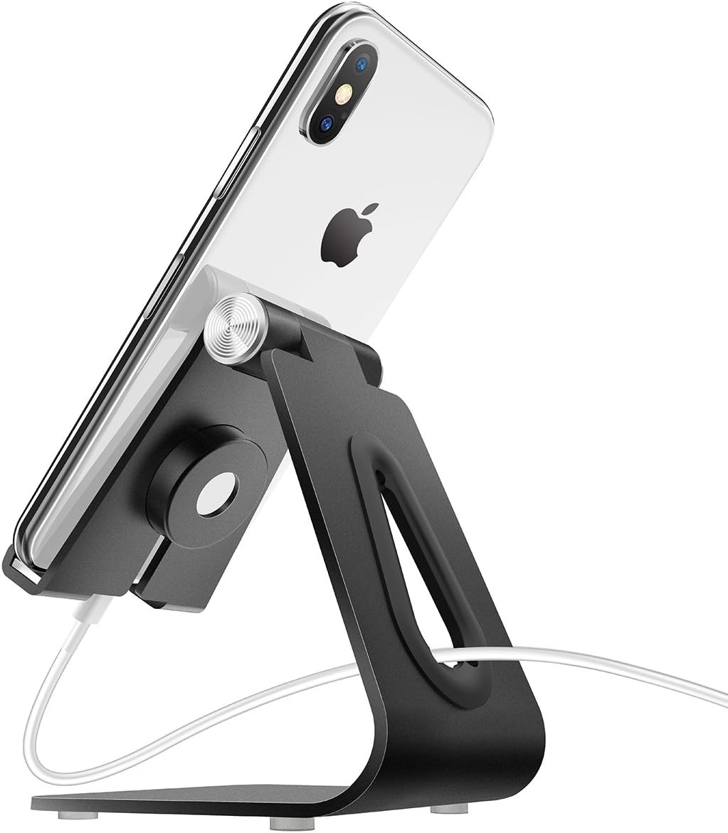 MOSTY Cell Phone Stand Compatible with All Types Mobile Phone Tablet, 2 in 1 Aluminum Adjustable Desktop Bracket Watch Base Charging Dock