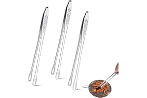 DASHTHER 11-Inch 18/8 Stainless Steel Korean BBQ Grill Tongs - Japanese Barbecue Kitchen Tongs for Cooking, Set of 3
