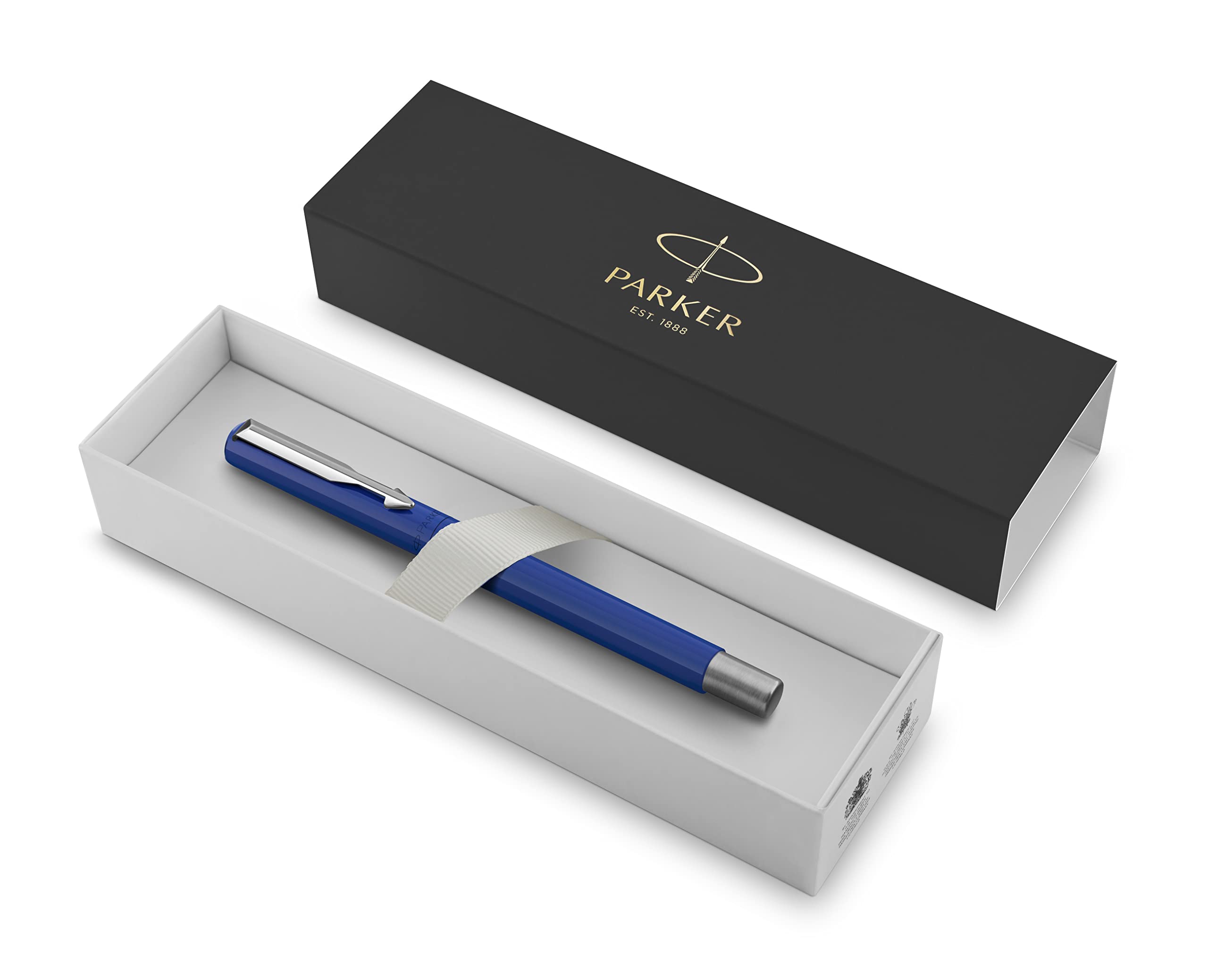 Parker Vector Premium Rollerball Pen - Blue Barrel with Chrome Trim - Black Ink - Gift Boxed