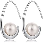 Jiahanzb Pearl Earrings for Women, 925 Sterling Silver Cubic Zirconia Dangle Drop Earrings with Fish Hook, Pearl Jewelry Gift for Women
