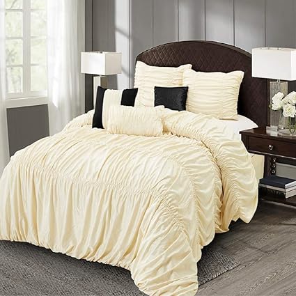 Amazon Com 7 Pc Adorable Cream Ivory Comforter Set Queen