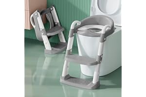 BONBAY Potty Training Toilet Seat For Boys Girls, Toddler Toilet Seat With Step Stool Ladder, Foldable Toddler Potty Seat For Toilet With Non-Slip Design, Adjustable Height