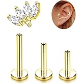 LOLIAS 16G G23 Titanium Tragus Conch Helix Piercing Jewelry 6mm 8mm 10mm - Internally Threaded Flat Back Stud Cartilage Earrings Hypoallergenic Forward Earlobe Labret Tragus Piercing Jewelry