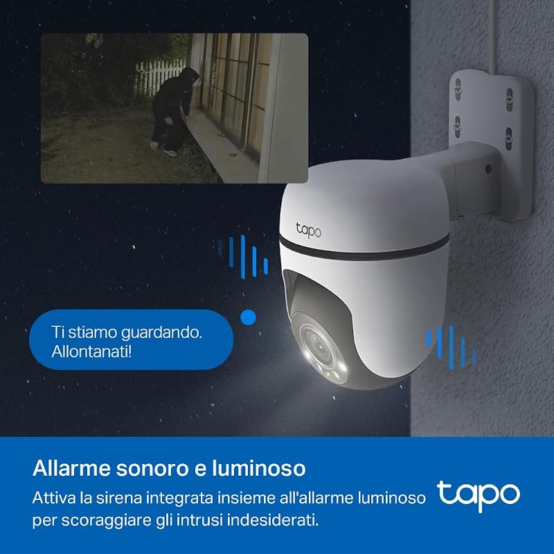 Telecamera Wi-Fi Esterno Visione Notturna a Colori, 2K 3MP Telecamera WiFi 360° IP65, Videocamera Sorveglianza Esterno, Rilevamenti Smart AI, Tracciamento Intelligente, Alexa, 2.4GHz, C51A