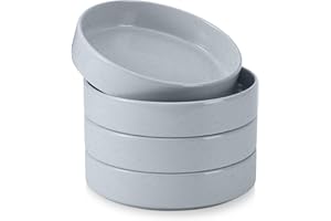 E-far Pasta Bowls Set of 4, 35oz Ceramic Large Salad Bowl Plates for Serving Soup Dinner, Shallow Stoneware Pasta Plate, Micr