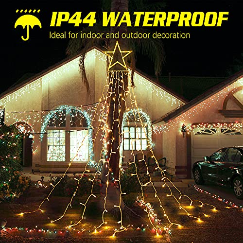 344er LEDs Lichterkette Weihnachtsbaum, 3.6M Weihnachtsbaum-Überwurf-Lichterkette mit 9 Girlanden und Sterne, Weihnachtsbaum Lichter Wasserdicht weihnachtsbeleuchtung für tannenbaum,grüngürtel,busche