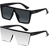 LYZOIT Square Oversized Sunglasses for Women Men Big Flat Top Fashion Shield Large UV Protection Rimless Shades