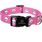 Maca Bates Halloween Pink Skull Dog Basic Collar Spooky Puppy Collars for Small Girl Boy Dogs,Cute Durable Soft Adjustable Gift for All Saints'Day Female Male Dogs Pet