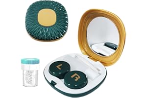 Erewa Contact Lens Case with Cleaner Washer Contact Lens Box Kit with Mirror, Compact Soak Storage Kit for Travel (Brown Green)