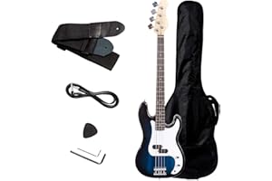 Safstar Electric Bass Guitar 4 Strings Full Size Electric Bass with Amp Cord Strap & Carrying Bag, Rosewood Exquisite Stylish