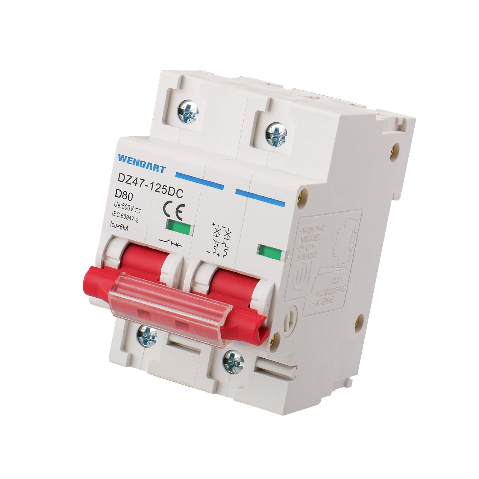 Wengart DC Miniature Circuit Breaker,2P 500V Solar PV System Isolator DIN Rail Mount Disconnect (80A)