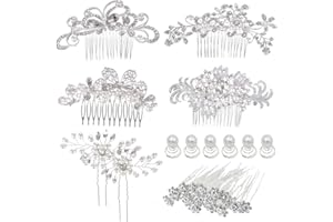 inSowni 32 Pack Silver Wedding Hair Side Combs+U-shaped & Twist Bridal Hair Pins Pieces Accessories Rhinestone Pearls for Women Girls Brides Bridesmaids